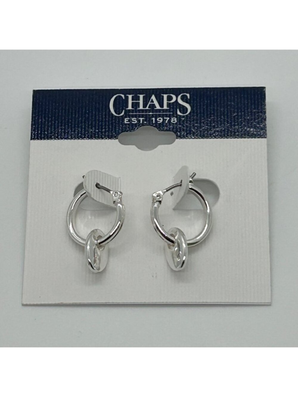 Chaps Silver-Tone Double Hoop Earrings With Dangling Oval Accents For Women